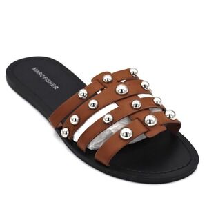 Marc Fisher Perth Sandals Women 8.5 Brown Studded Caged Slide Flat Casual Summer